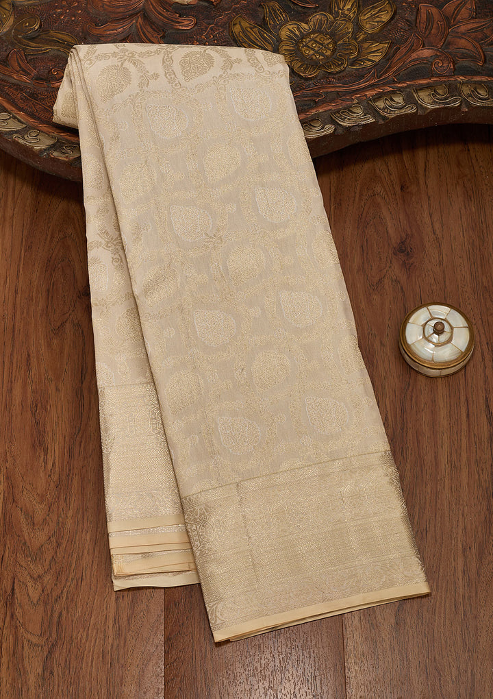 Cream Zariwork Pure Silk Saree