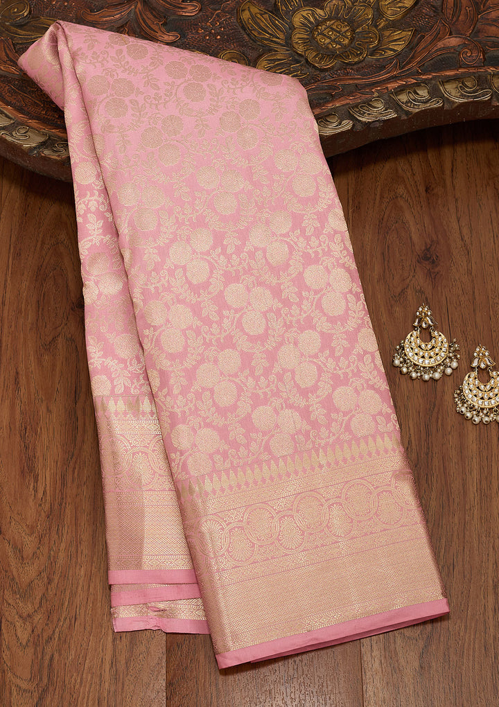 Onion Pink Zariwork Pure Silk Saree