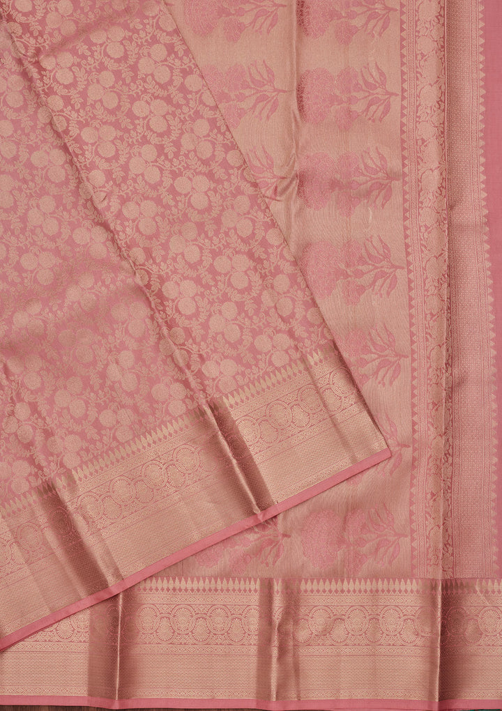 Onion Pink Zariwork Pure Silk Saree