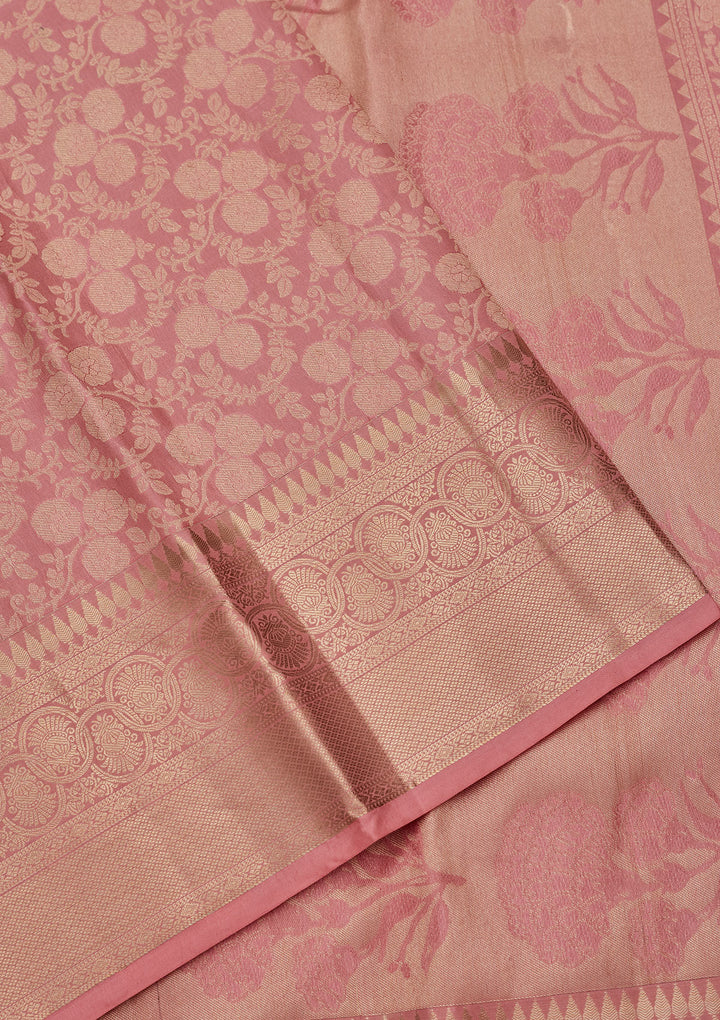 Onion Pink Zariwork Pure Silk Saree