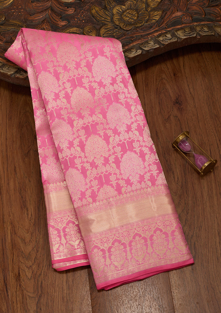 Onion Pink Zariwork Pure Silk Saree