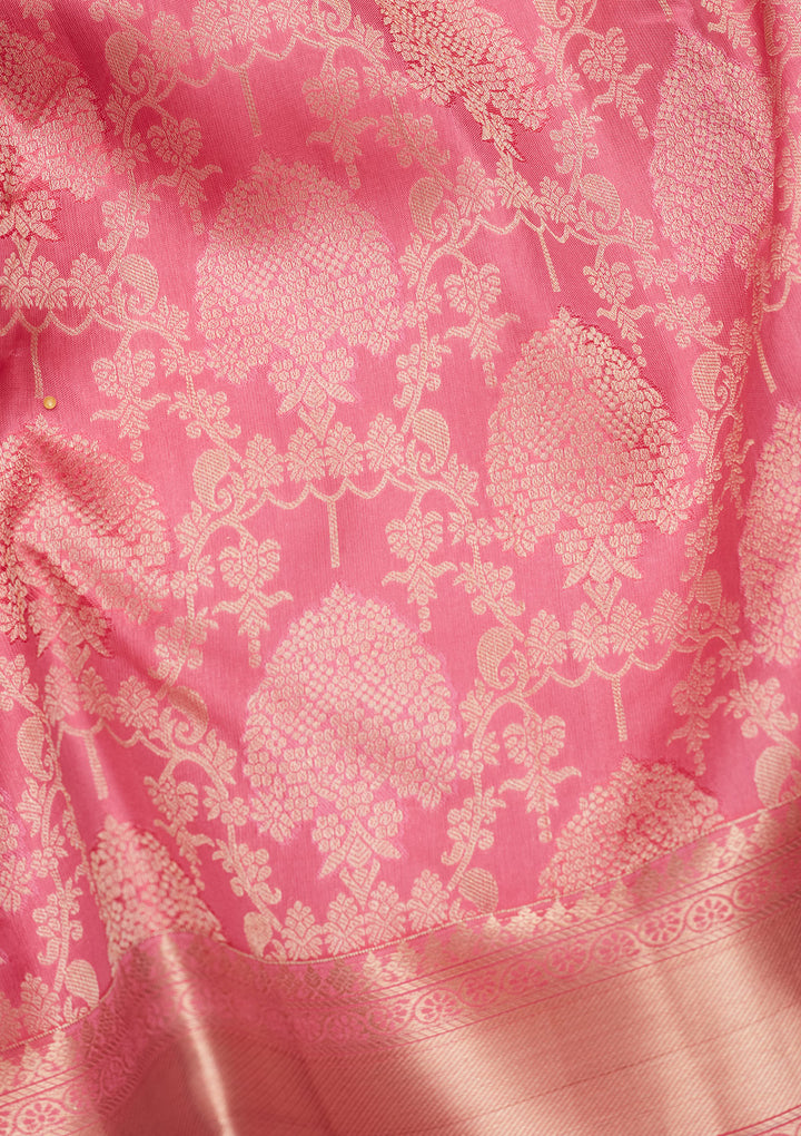 Onion Pink Zariwork Pure Silk Saree