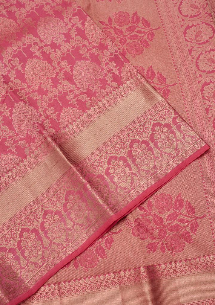 Onion Pink Zariwork Pure Silk Saree