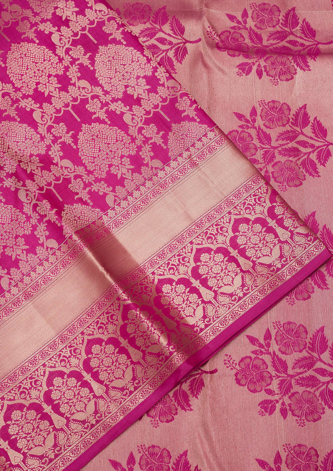 Rani Pink Zariwork Pure Silk Saree