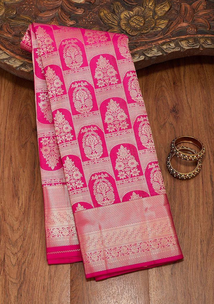 Rani Pink Zariwork Pure Silk Saree