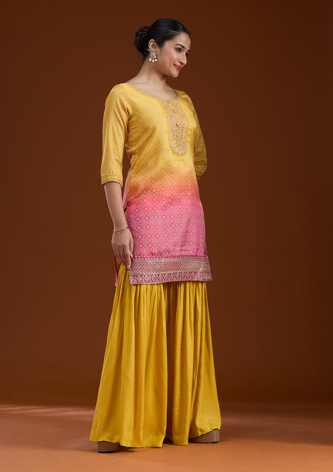 Yellow Sequins Soft Raw Silk Readymade Salwar Suit