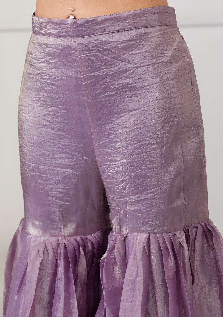 Lavender Threadwork Semi Crepe Readymade Salwar Suit