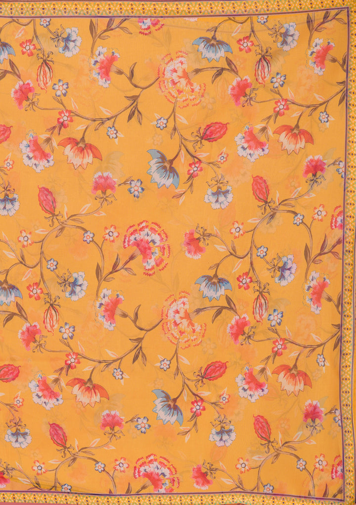 Mustard Threadwork Art Silk Readymade Salwar Suit