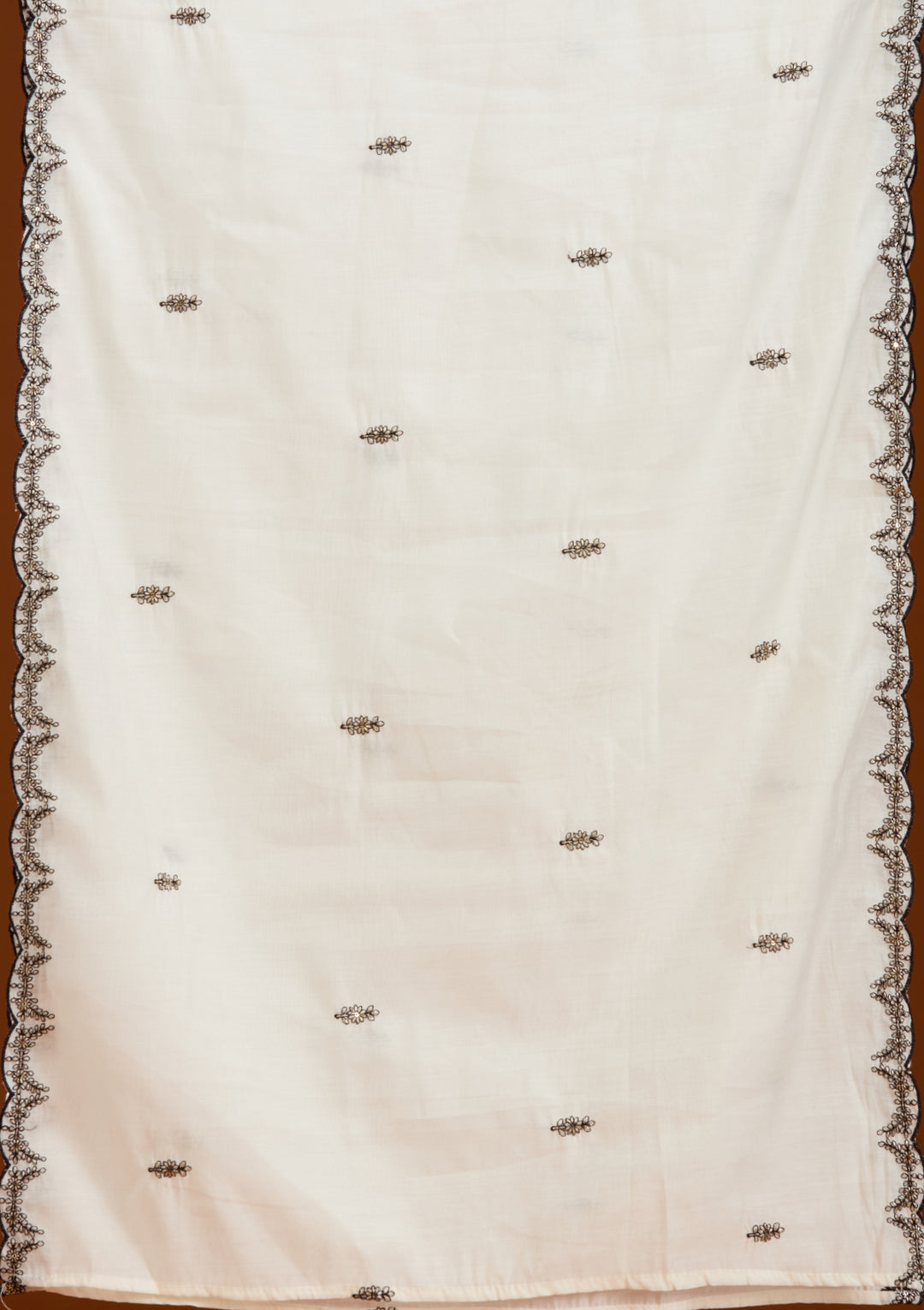 Off White Threadwork Semi Crepe Readymade Salwar Suit