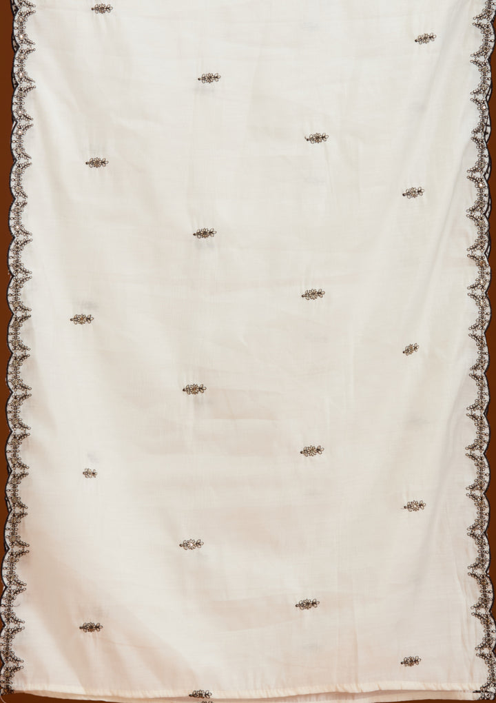 Off White Threadwork Semi Crepe Readymade Salwar Suit