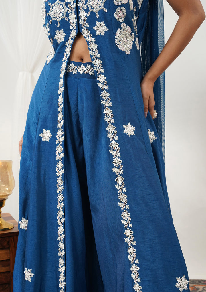 Royal Blue Mirrorwork Semi Crepe Readymade Salwar Suit
