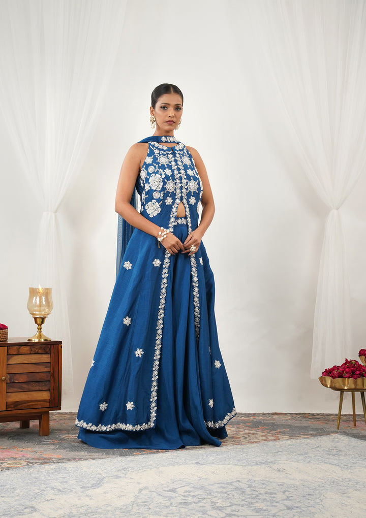 Royal Blue Mirrorwork Semi Crepe Readymade Salwar Suit