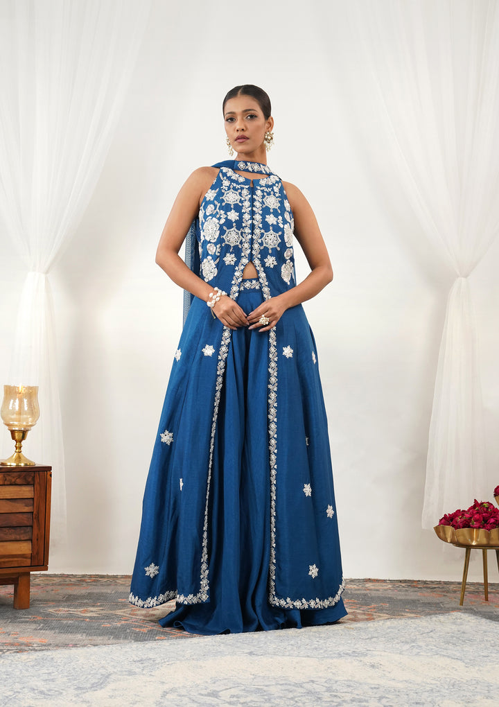 Royal Blue Mirrorwork Semi Crepe Readymade Salwar Suit