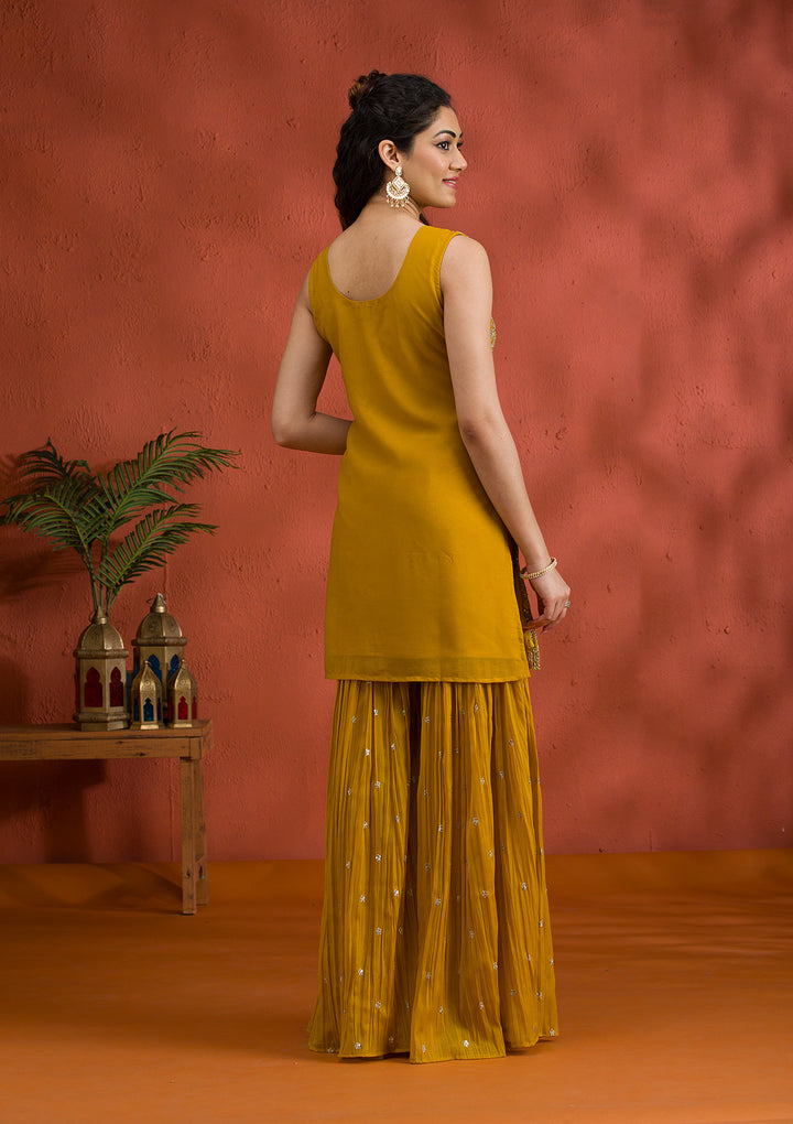 Yellow Silver Zariwork Georgette Readymade Salwar Suit