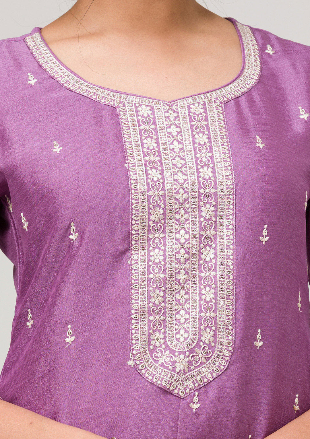 Lavender Sequins Raw Silk Readymade Salwar Suit