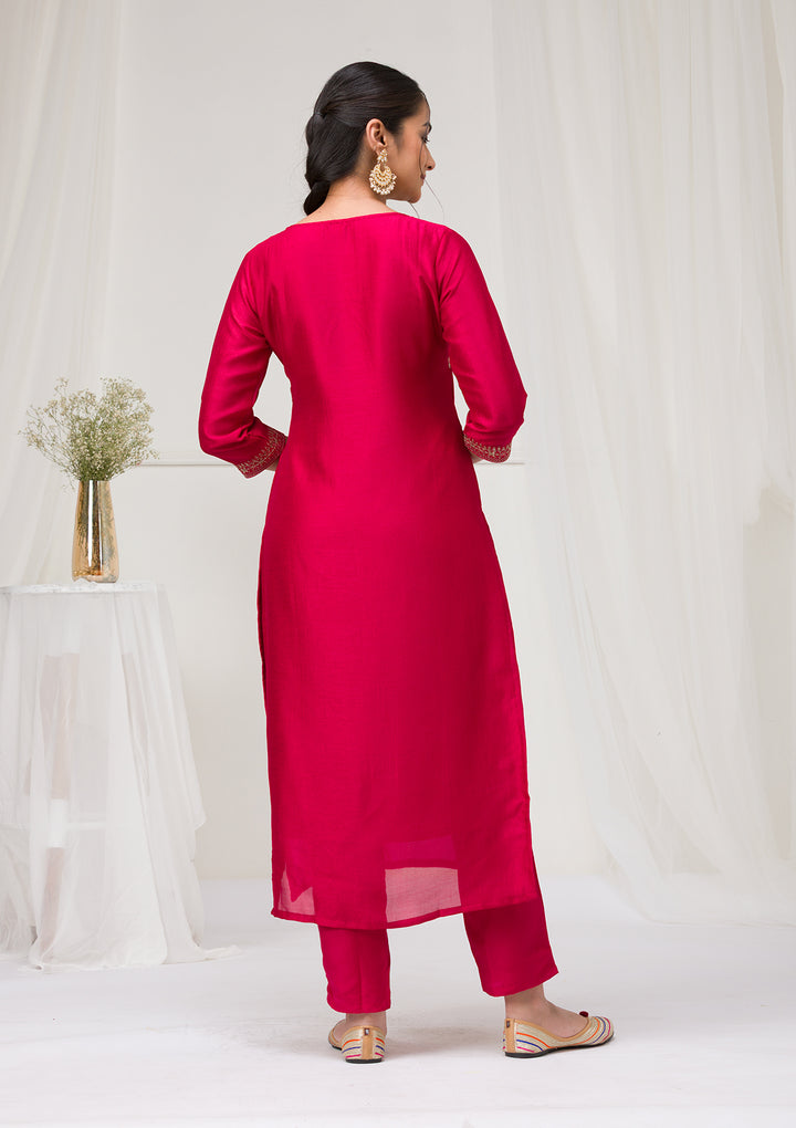 Rani Pink Sequins Raw Silk Readymade Salwar Suit