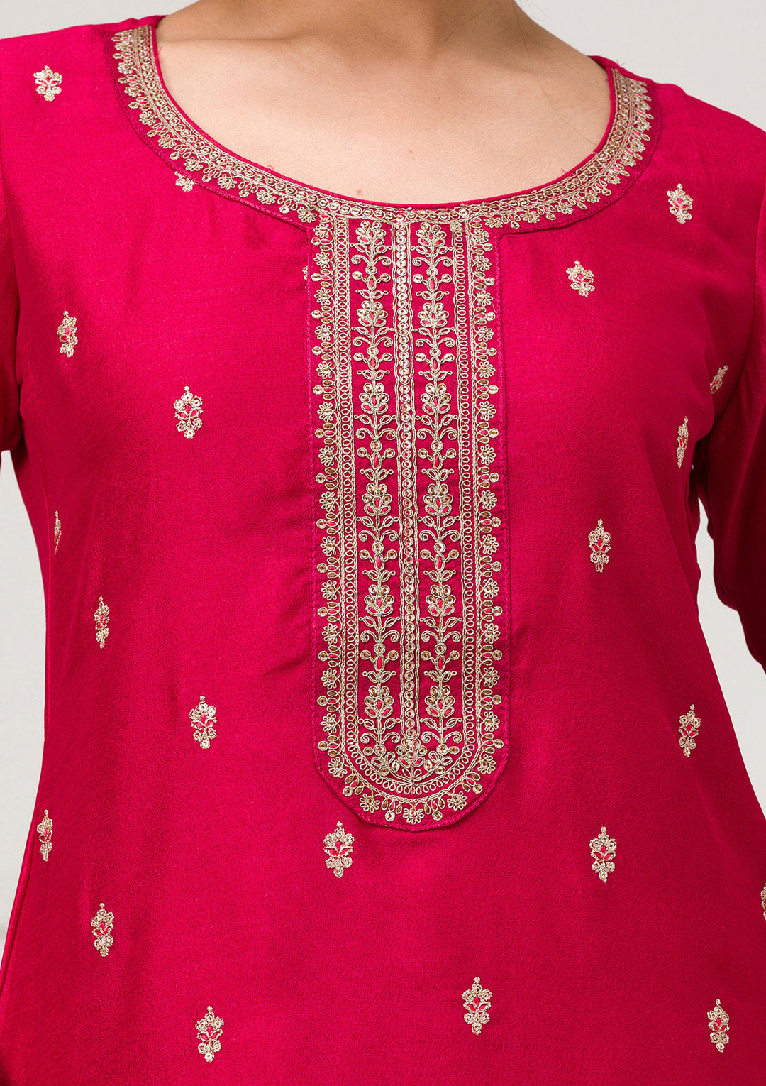 Rani Pink Sequins Raw Silk Readymade Salwar Suit