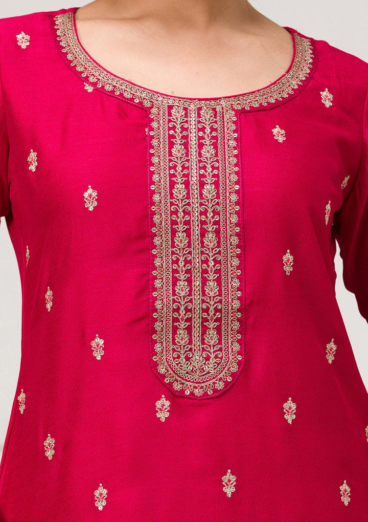 Rani Pink Sequins Raw Silk Readymade Salwar Suit