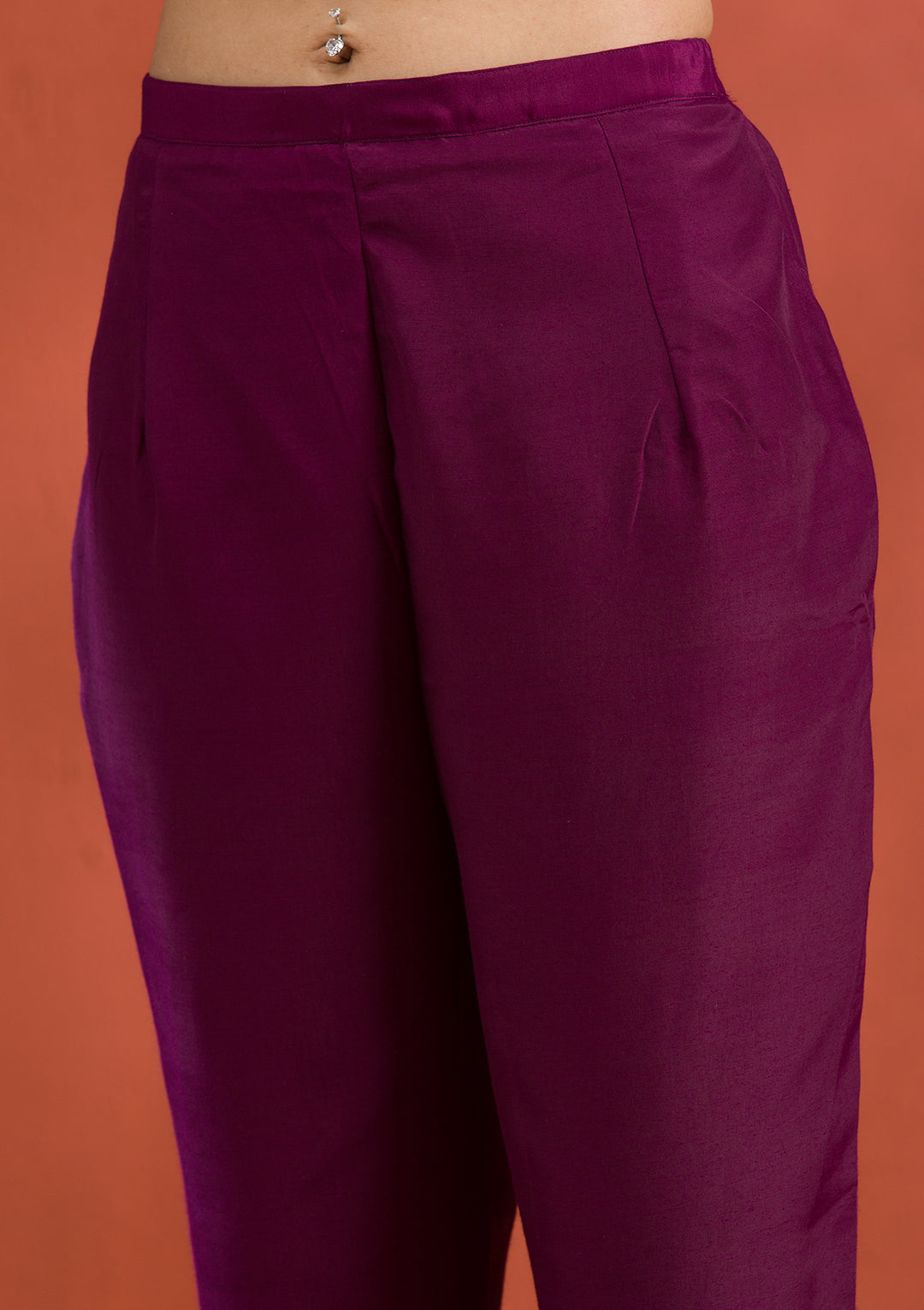 Purple Threadwork Raw Silk Readymade Salwar Suit