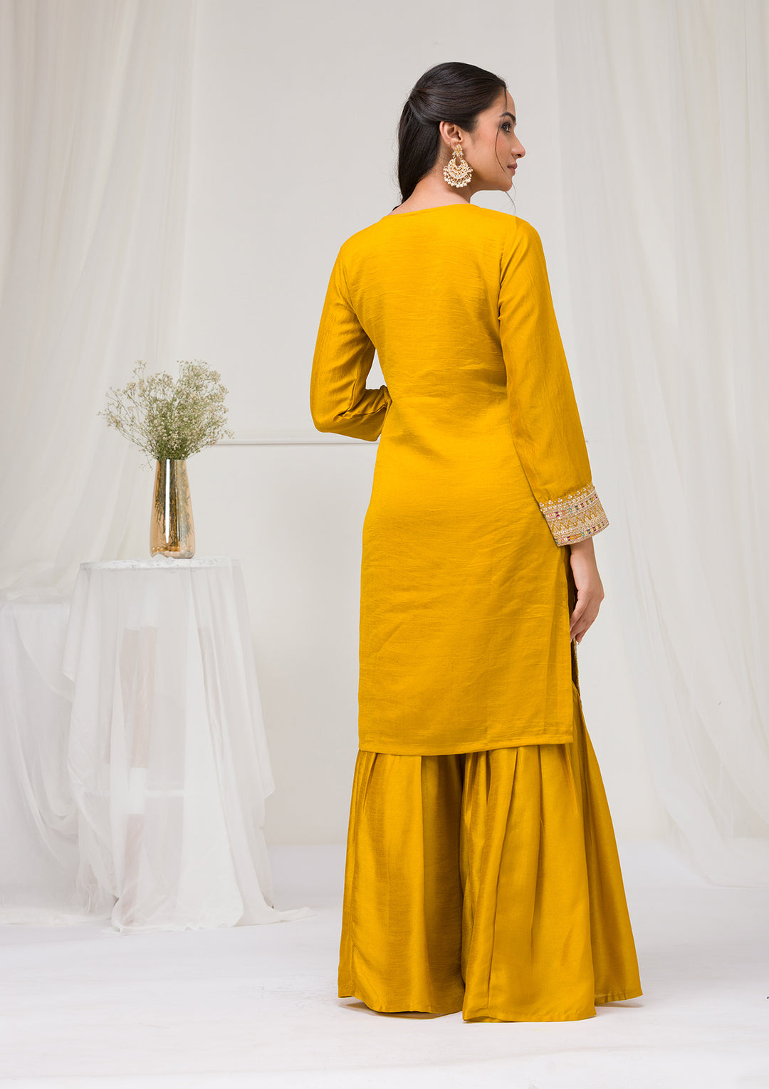 Mustard Zariwork Raw Silk Readymade Salwar Suit