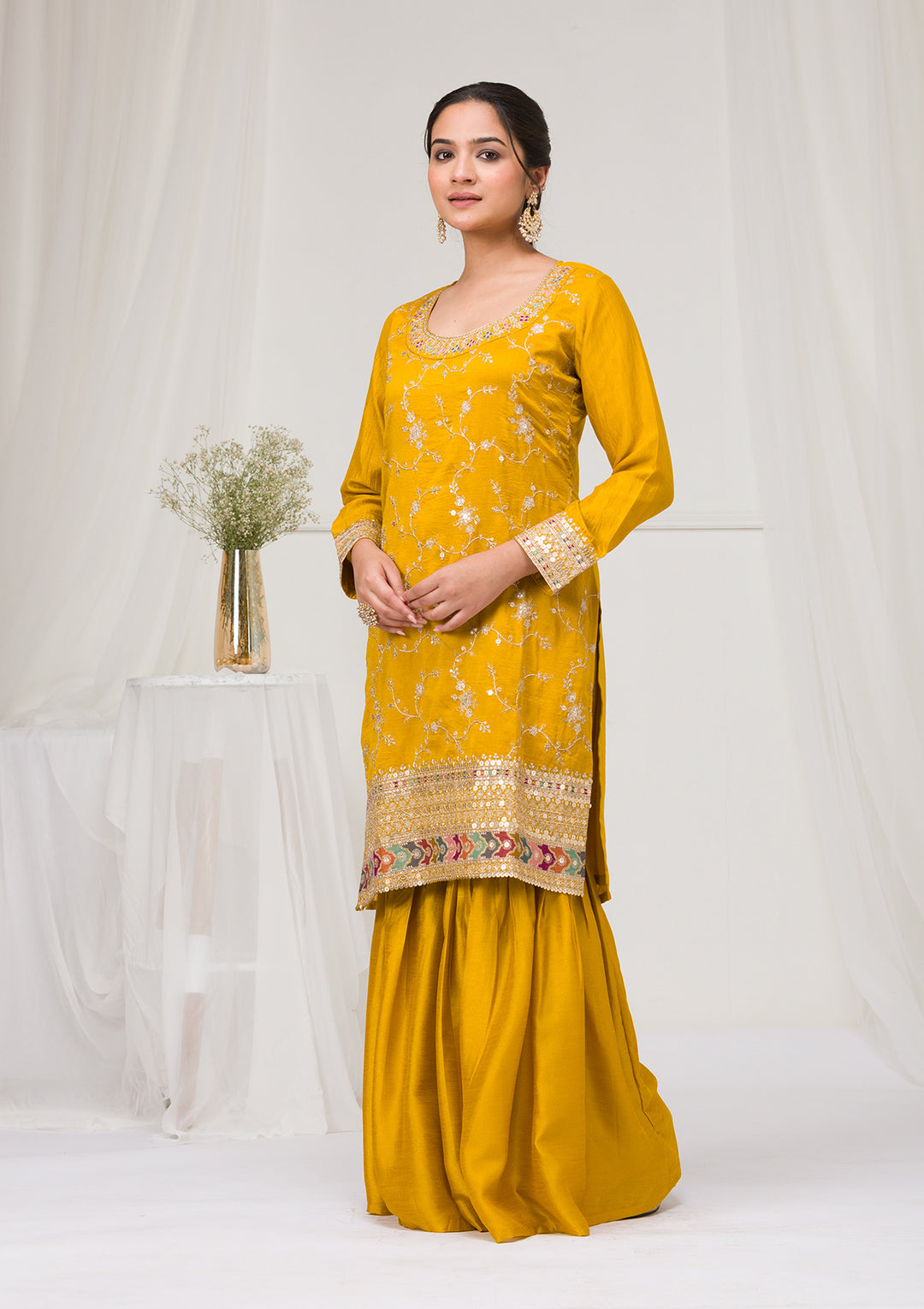 Mustard Zariwork Raw Silk Readymade Salwar Suit