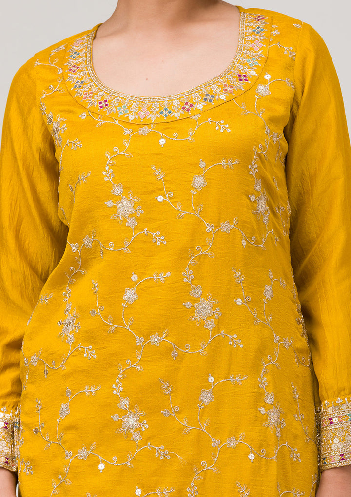 Mustard Zariwork Raw Silk Readymade Salwar Suit