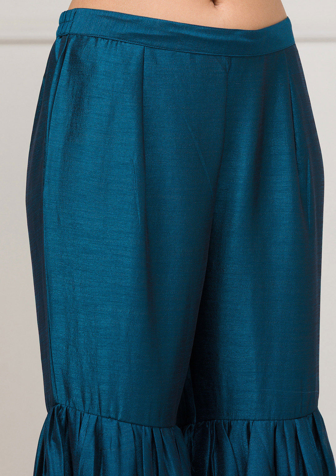 Peacock Blue Zariwork Raw Silk Readymade Salwar Suit