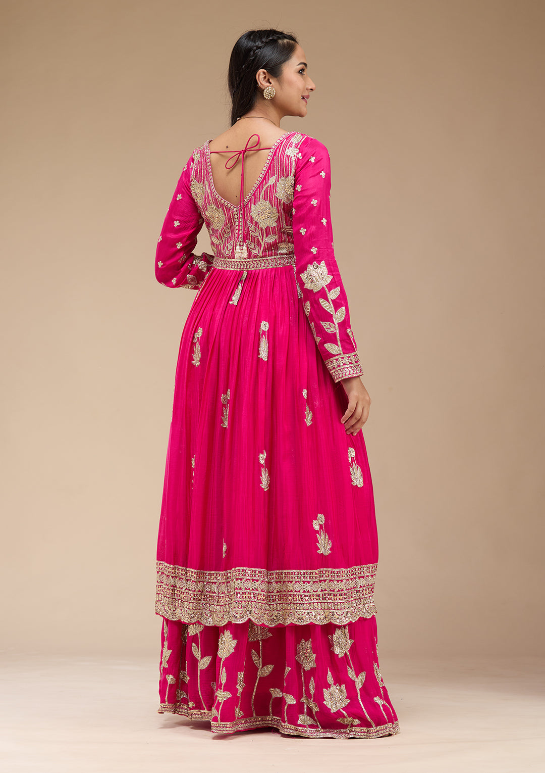 Magenta Pink Sequins Soft Raw Silk Readymade Salwar Suit