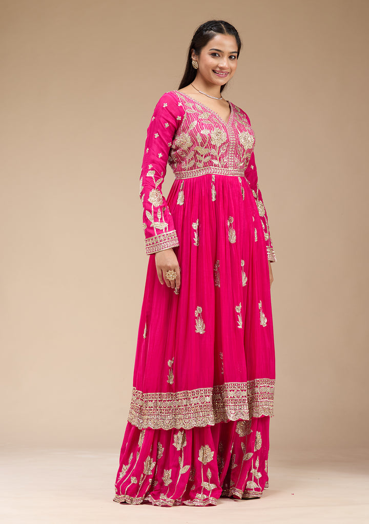 Magenta Pink Sequins Soft Raw Silk Readymade Salwar Suit