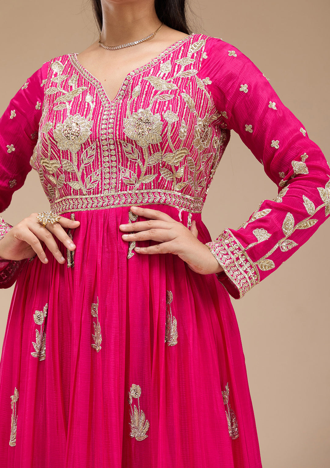 Magenta Pink Sequins Soft Raw Silk Readymade Salwar Suit