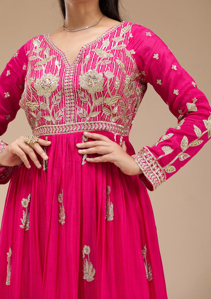 Magenta Pink Sequins Soft Raw Silk Readymade Salwar Suit