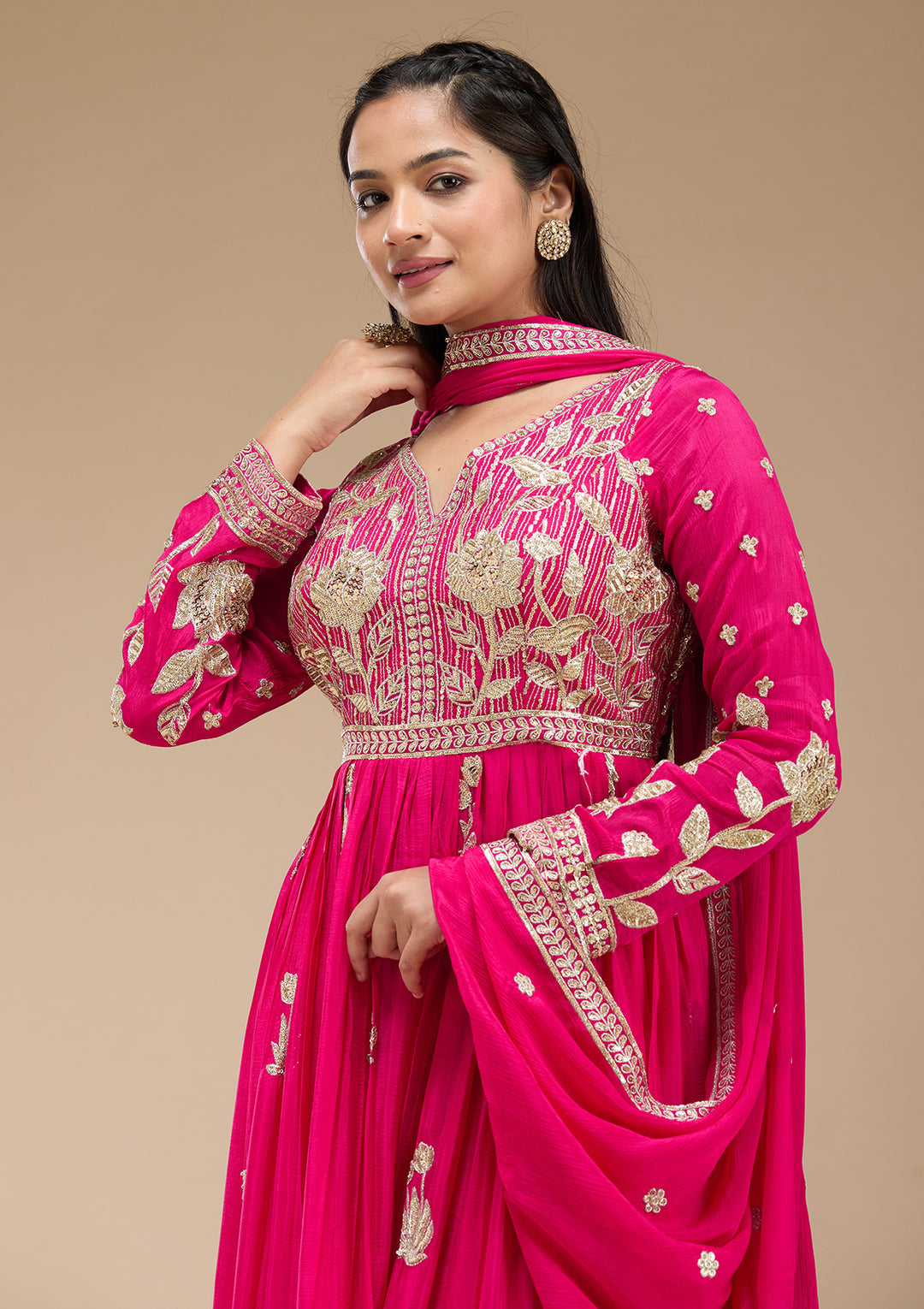Magenta Pink Sequins Soft Raw Silk Readymade Salwar Suit