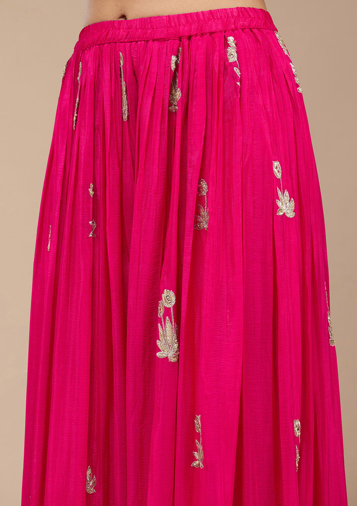 Magenta Pink Sequins Soft Raw Silk Readymade Salwar Suit