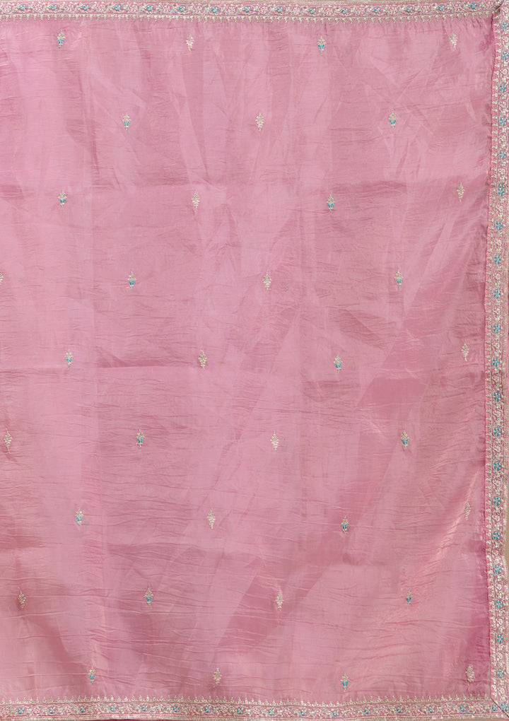 Pink Zariwork (Gold) Organza Readymade Salwar Suit