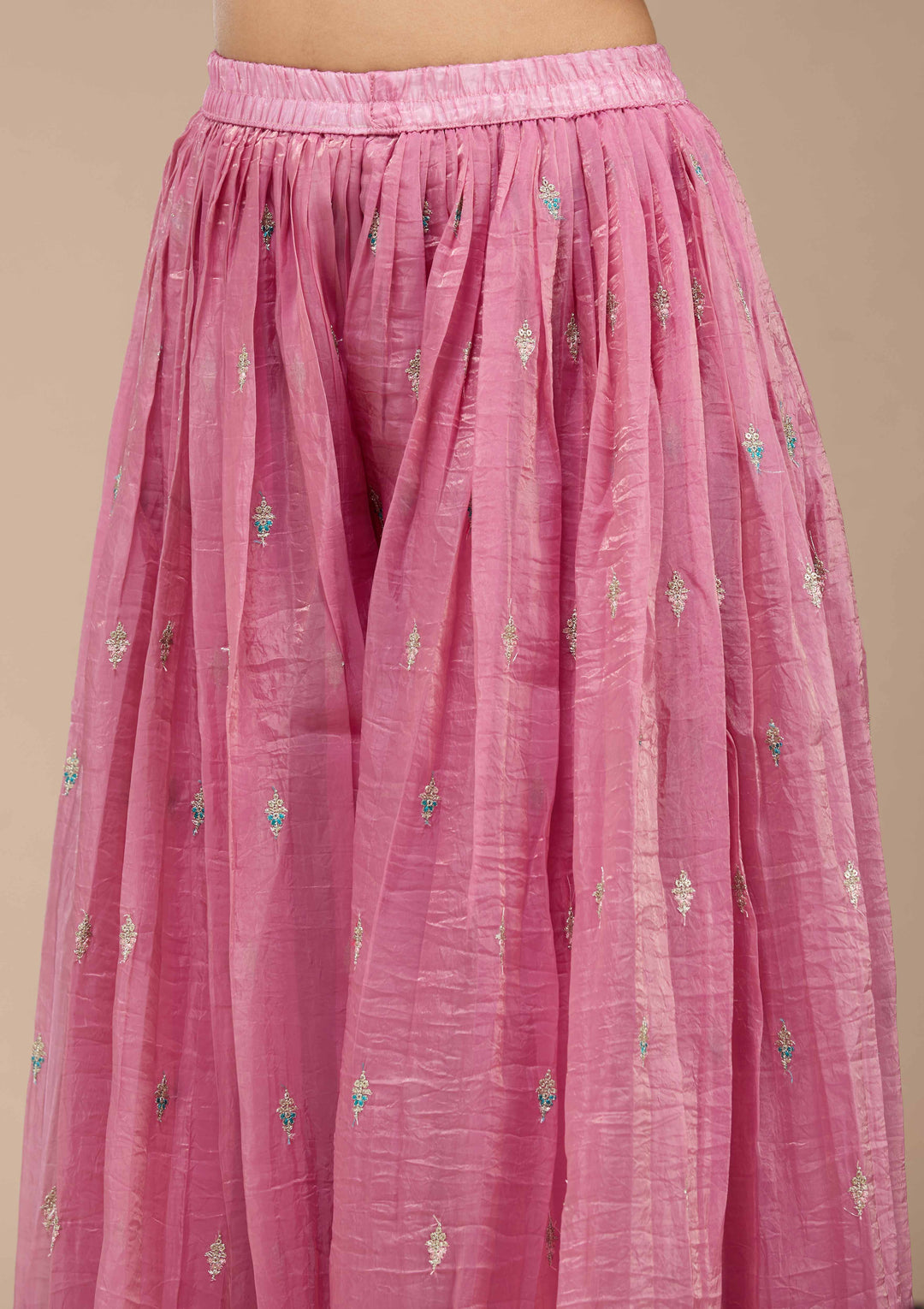 Pink Zariwork (Gold) Organza Readymade Salwar Suit
