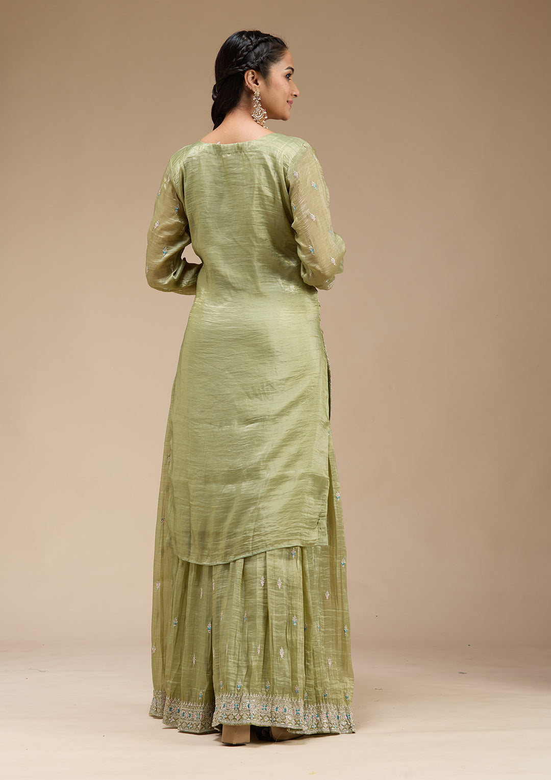 Pista Green Zariwork (Gold) Organza Readymade Salwar Suit
