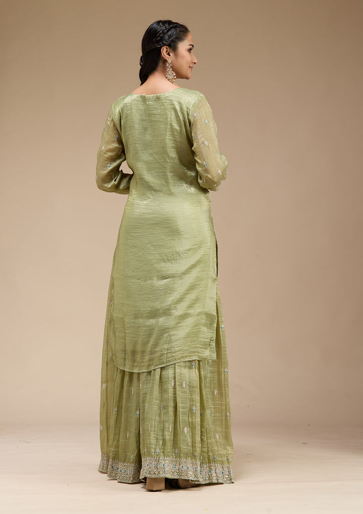 Pista Green Zariwork (Gold) Organza Readymade Salwar Suit