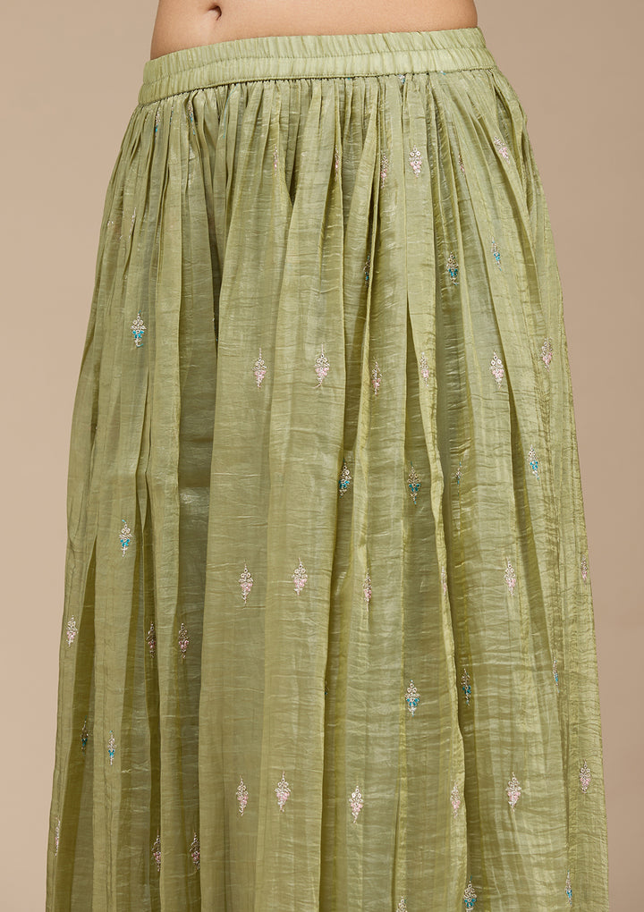 Pista Green Zariwork (Gold) Organza Readymade Salwar Suit