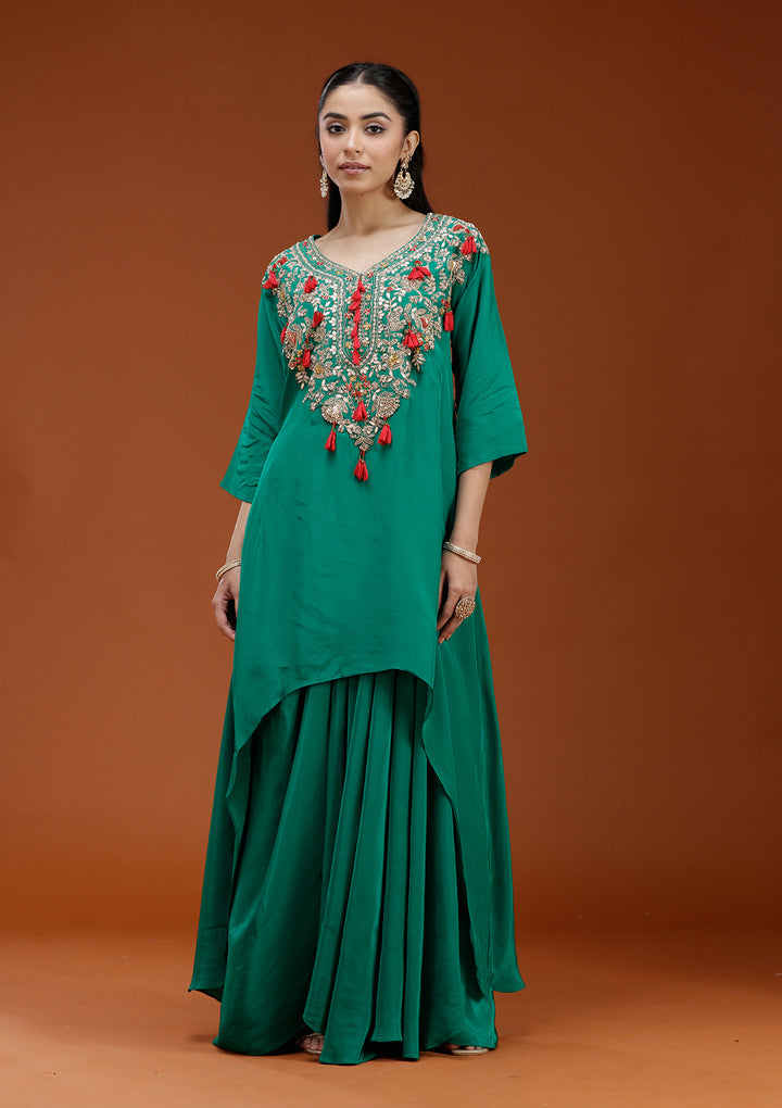 Rama Green Cording Satin Readymade Salwar Suit