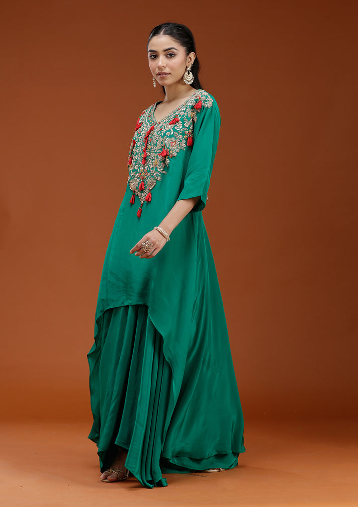 Rama Green Cording Satin Readymade Salwar Suit