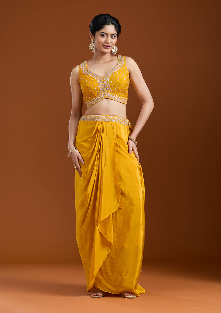 Yellow Zariwork (Gold) Chiffon Readymade Salwar Suit