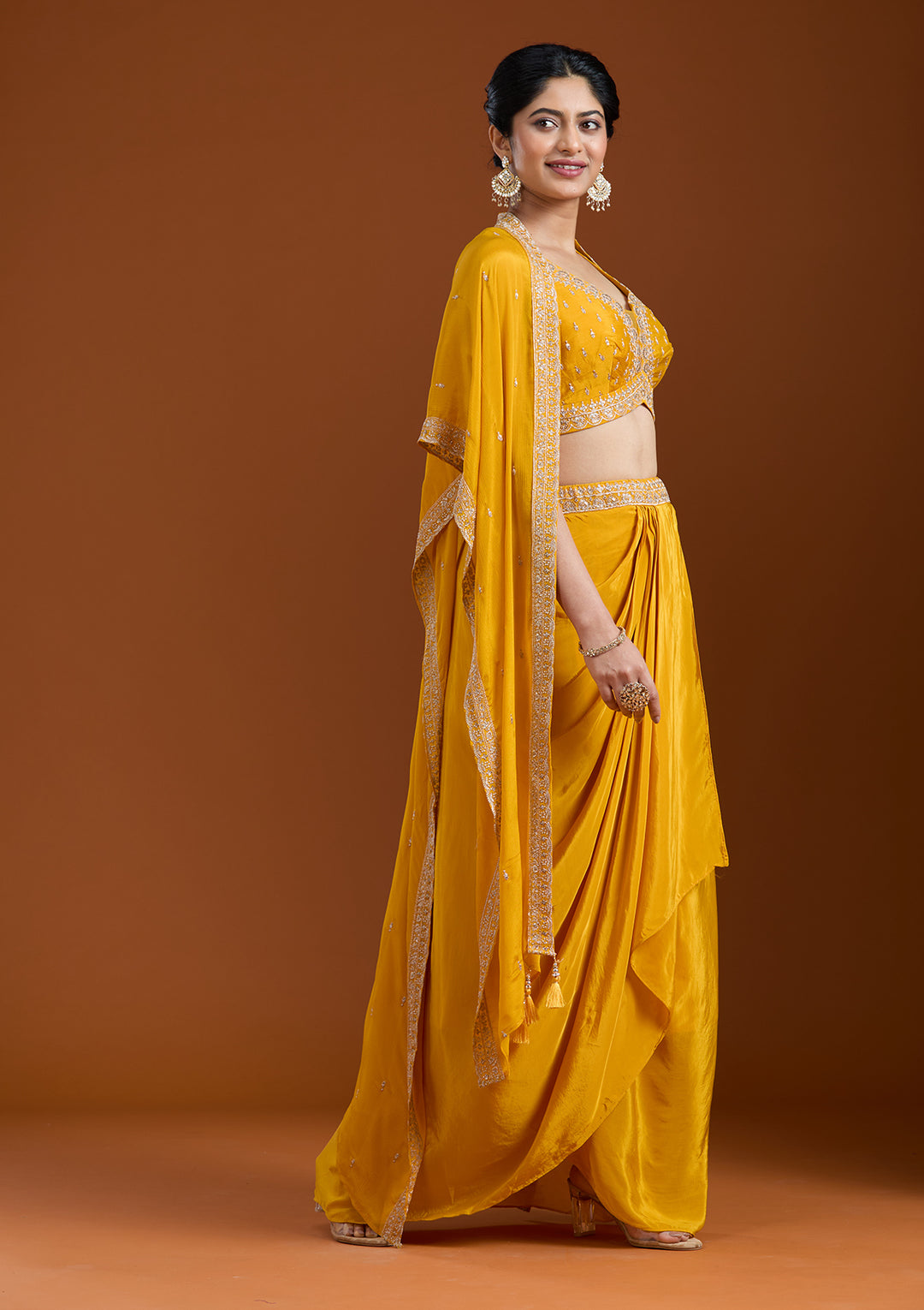 Yellow Zariwork (Gold) Chiffon Readymade Salwar Suit
