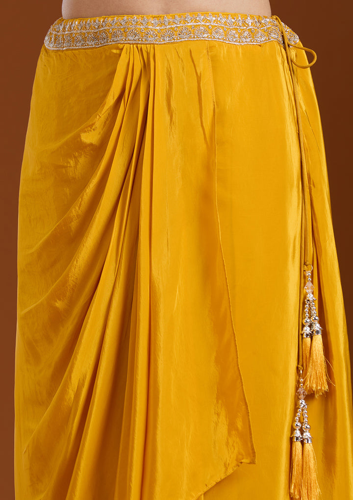 Yellow Zariwork (Gold) Chiffon Readymade Salwar Suit