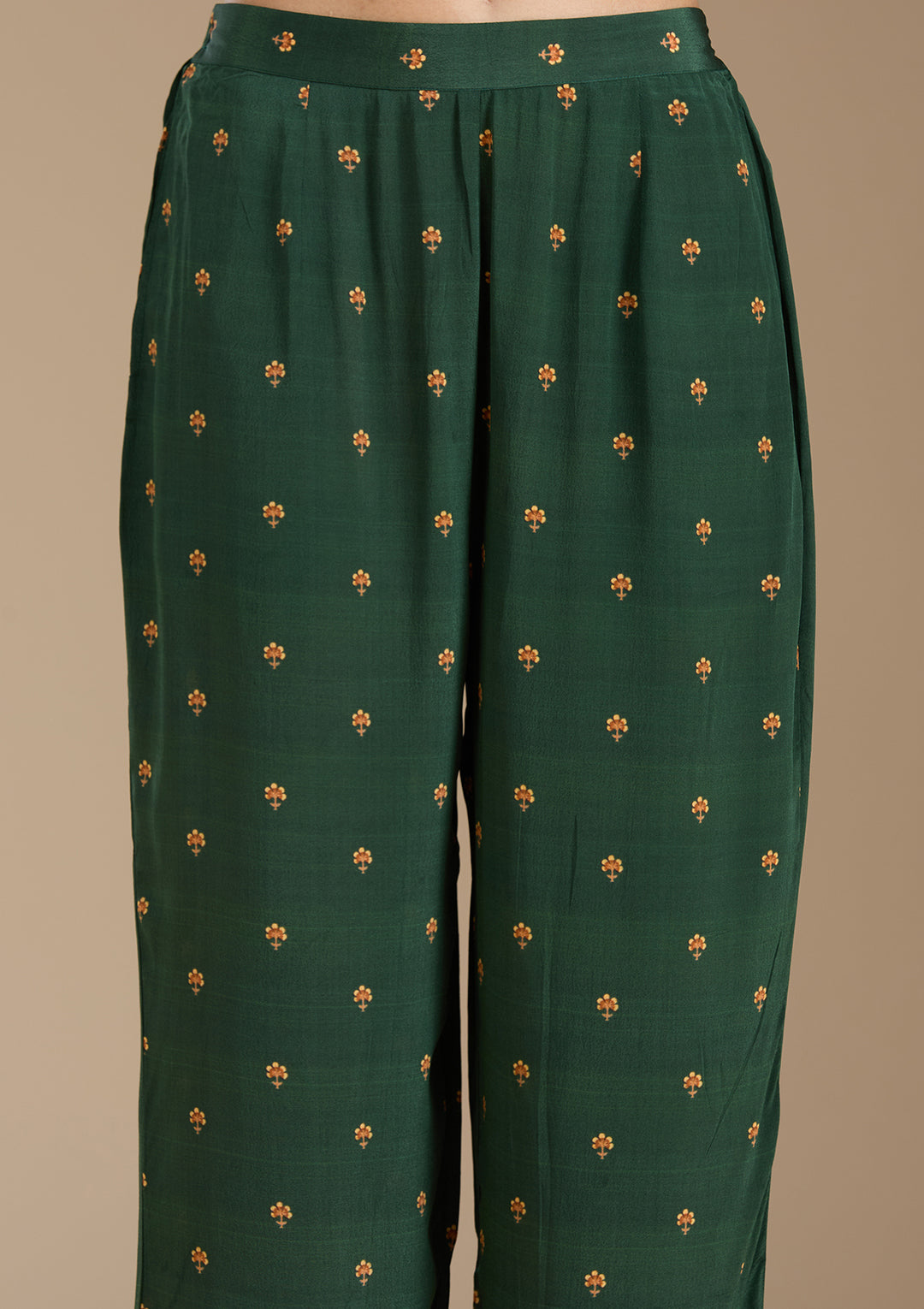 Teal Green Printed Crepe Readymade Salwar Suit