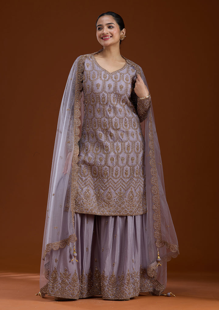 Lavender Stonework (Gold) Georgette Readymade Salwar Suit