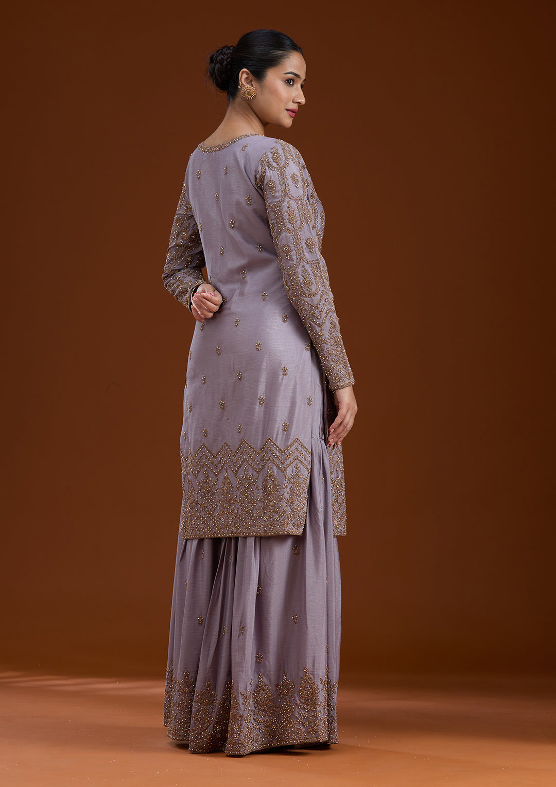 Lavender Stonework (Gold) Georgette Readymade Salwar Suit