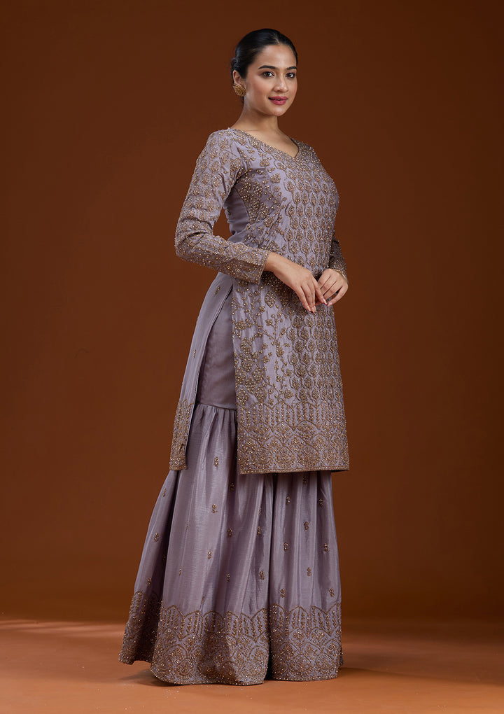 Lavender Stonework (Gold) Georgette Readymade Salwar Suit