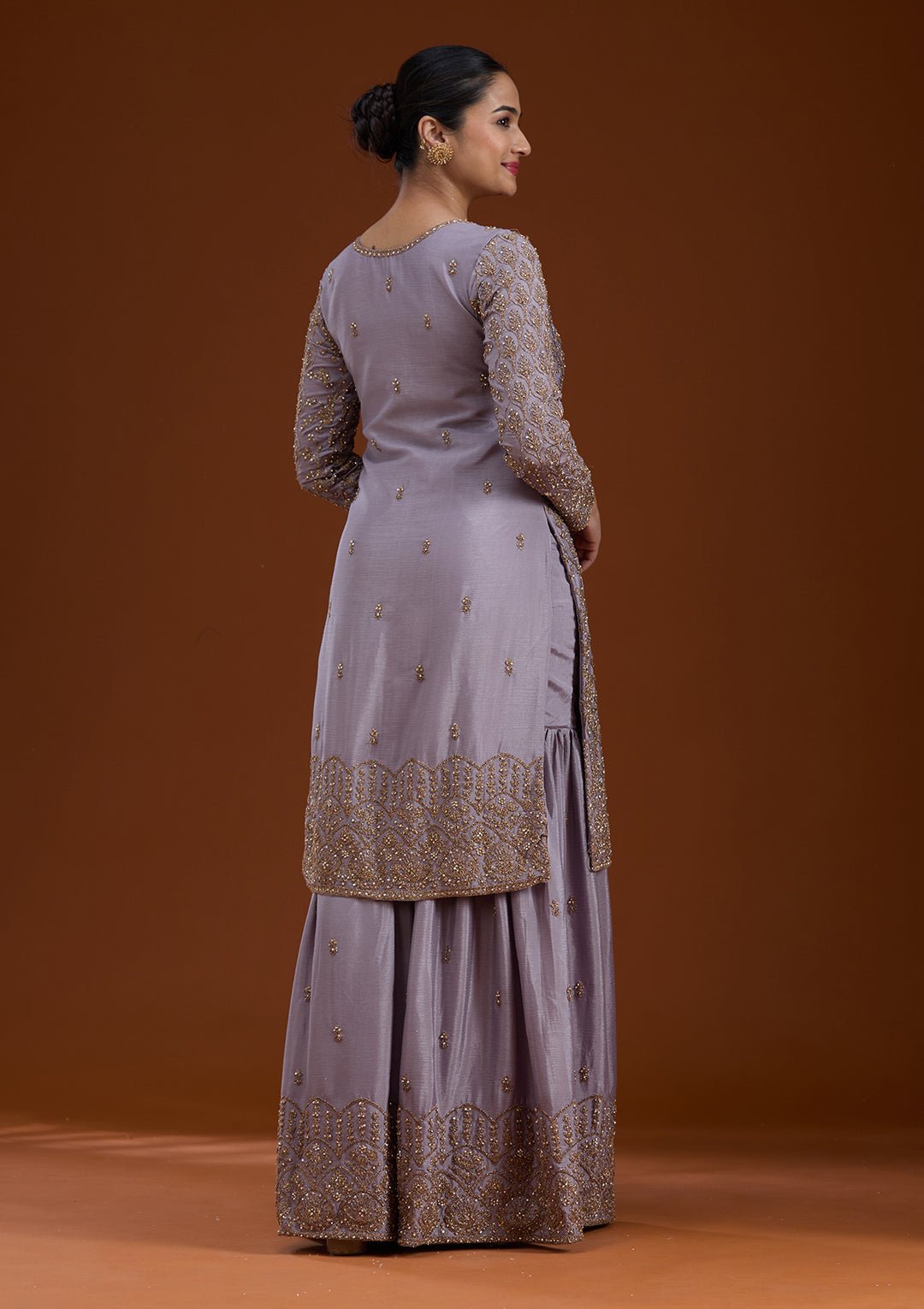 Lavender Stonework (Gold) Georgette Readymade Salwar Suit