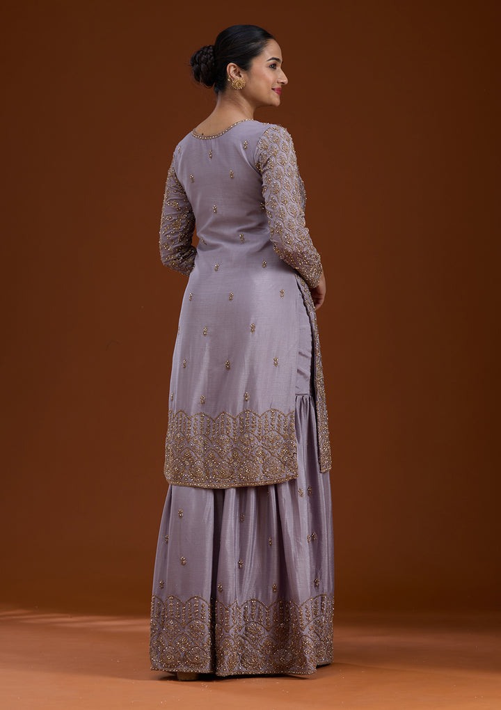 Lavender Stonework (Gold) Georgette Readymade Salwar Suit