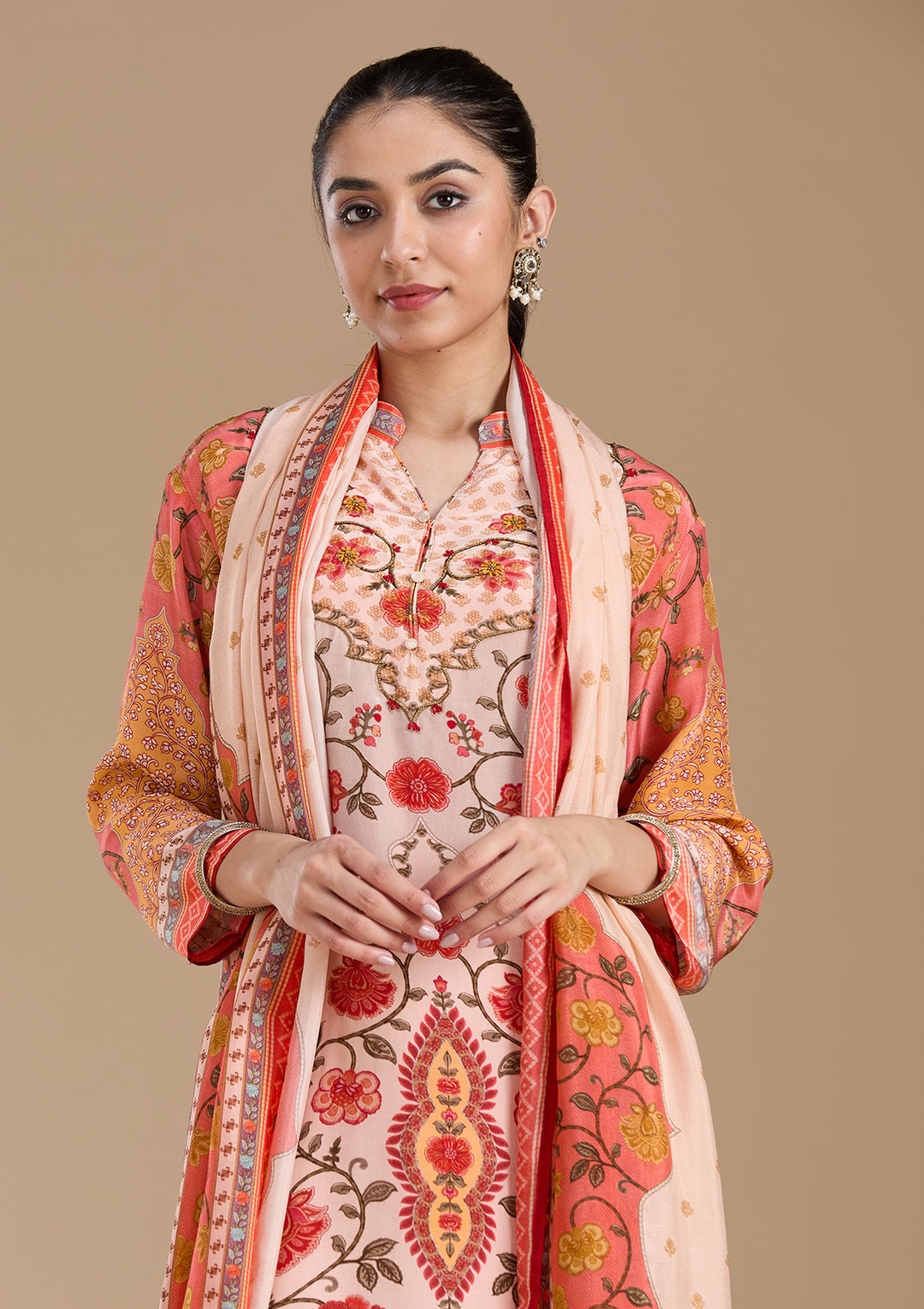 Peach  Crepe Readymade Salwar Suit